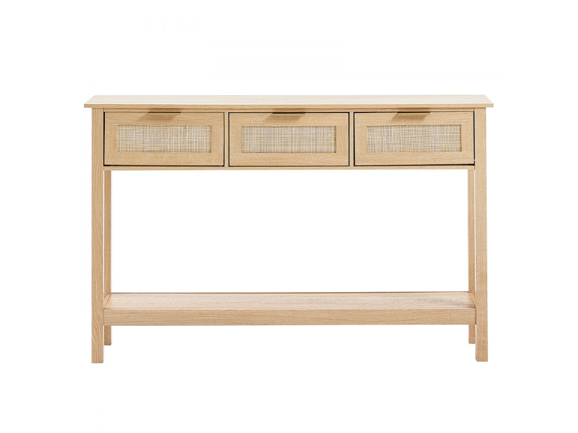 Mesa Consola Em Rattan Natural Com 3 Gavetas E Porta Deslizante Tekmaquinas