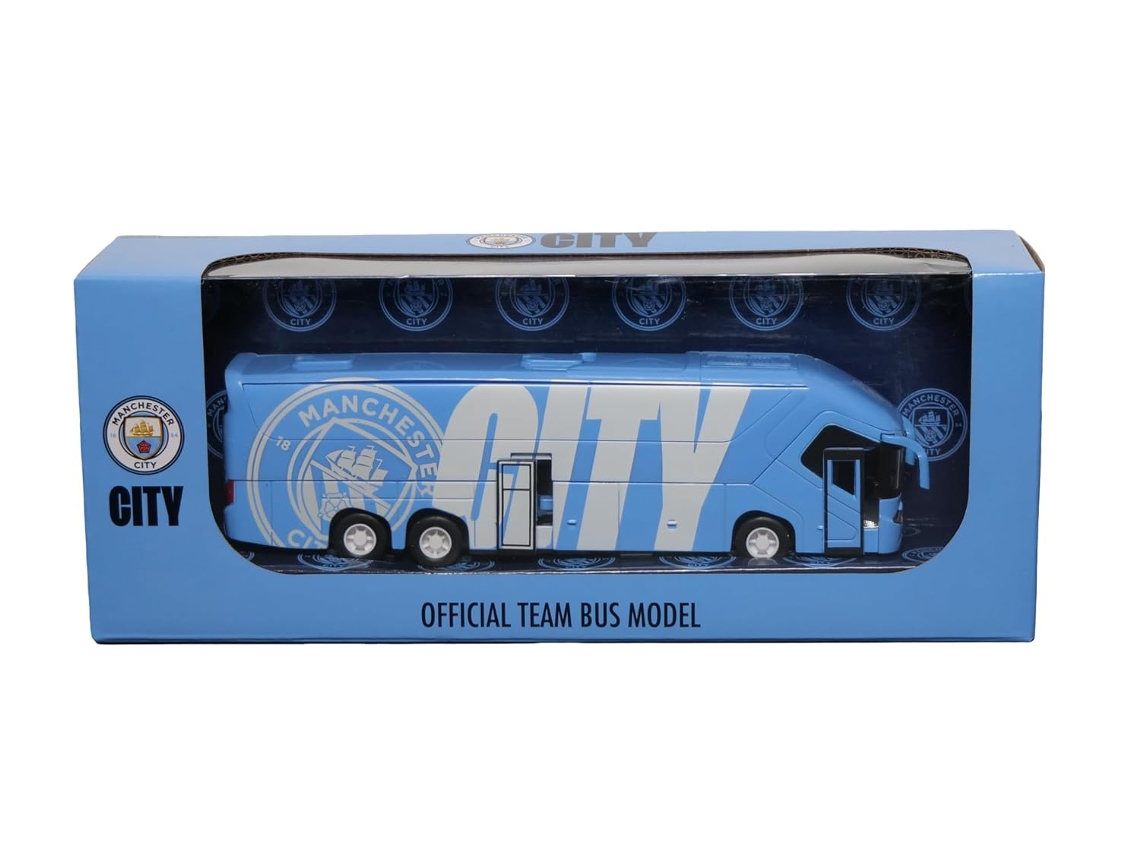 Réplica De Autocar Manchester City Em Miniatura, Dimensões 8 X 2 X 1.5 Polegadas Com Rodas E Portas Funcionais