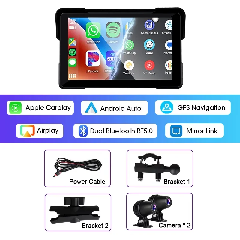 (dvr Carplay De 7 Polegadas) Dvr Portátil Para Motocicleta Com Gps De Navegação De 5/7 Polegadas, Carplay, À Prova D'água Ipx7, Android