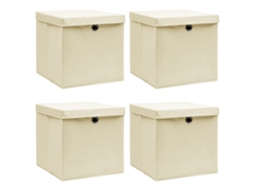 Vidaxl Caixas De Arrumação Com Tampa 4 Pcs 32x32x32 Cm Tecido Creme