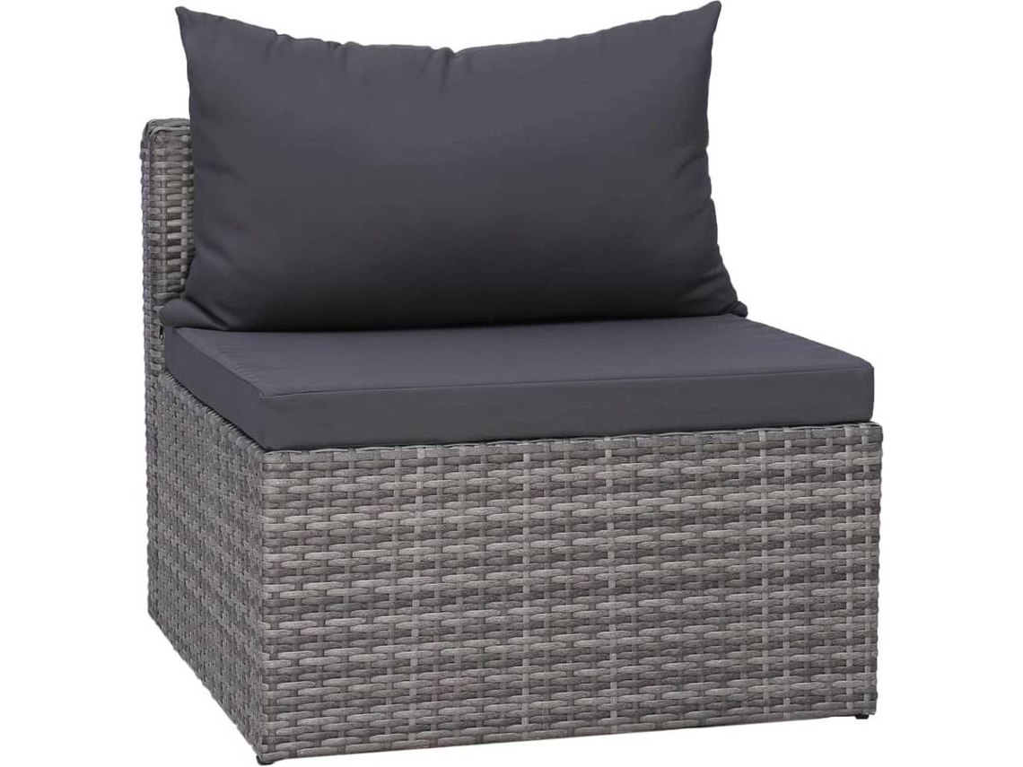 vidaXL 3 pcs conjunto sofás de jardim c/ almofadões vime PE cinzento