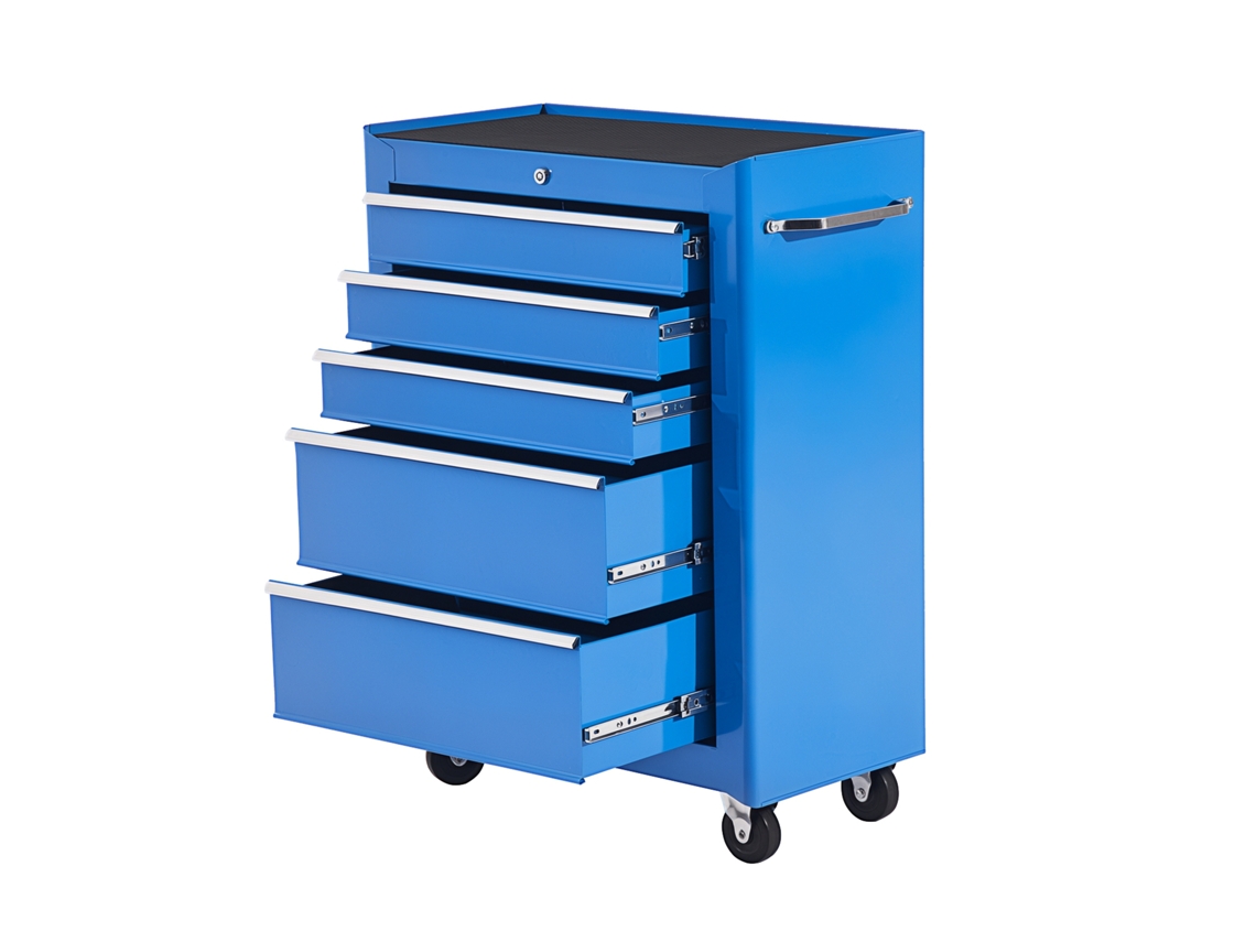 Carrinho de ferramentas de oficina com rodas, 5 gavetas com fechadura, alça lateral, 61,5x33x82,5cm AZUL | S/MARCA