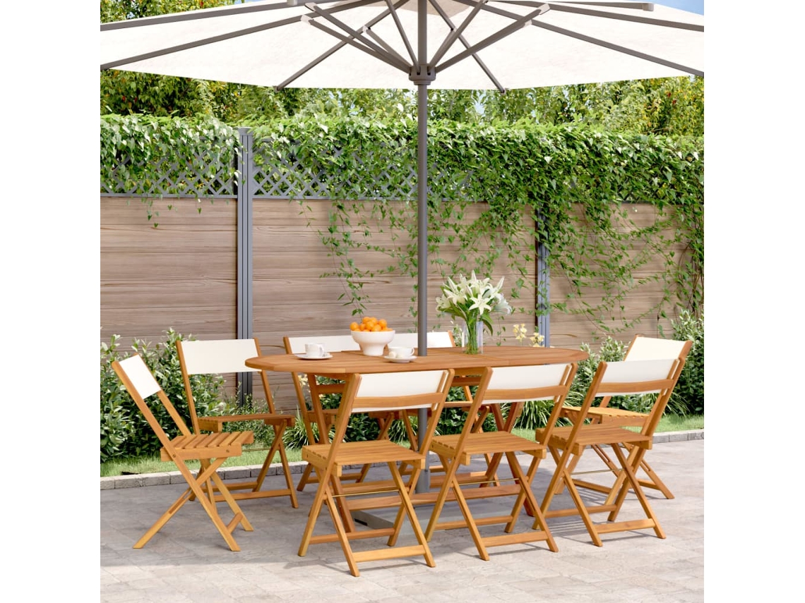 Cadeiras Dobráveis De Jardim 8 Pcs Tecido/madeira Branco Creme Dkd Home Decor