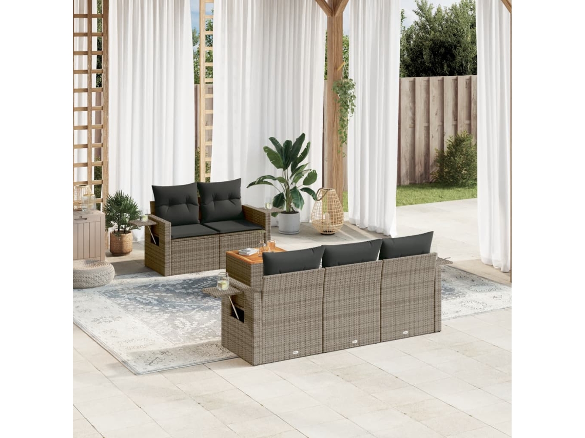 Vidaxl 6 Pcs Conjunto Sofás De Jardim Com Almofadões Vime Cinzento