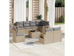 Vidaxl 9 Pcs Conjunto De Sofás P/ Jardim Com Almofadões Vime Pe Bege