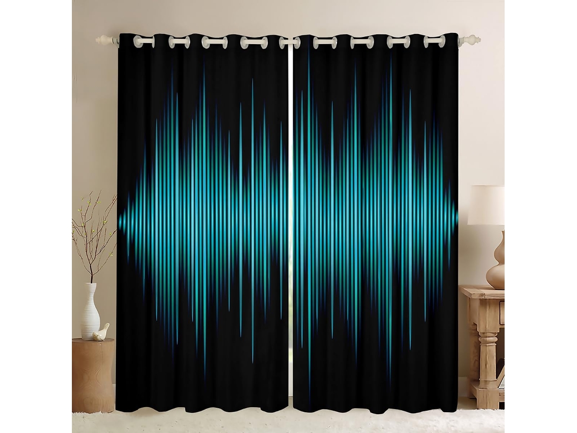 Cortinas Geométricas Abstratas Para Janelas Infantis, Cortinas Com Linhas Em Degradê Azul, Decoração De Quarto Para