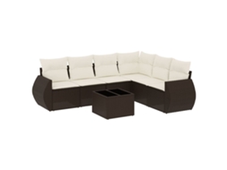 Conjunto de 7 Sofás de Jardim com Almofadões Vime Pe Castanho MAISON EXCLUSIVE (7 pcs)