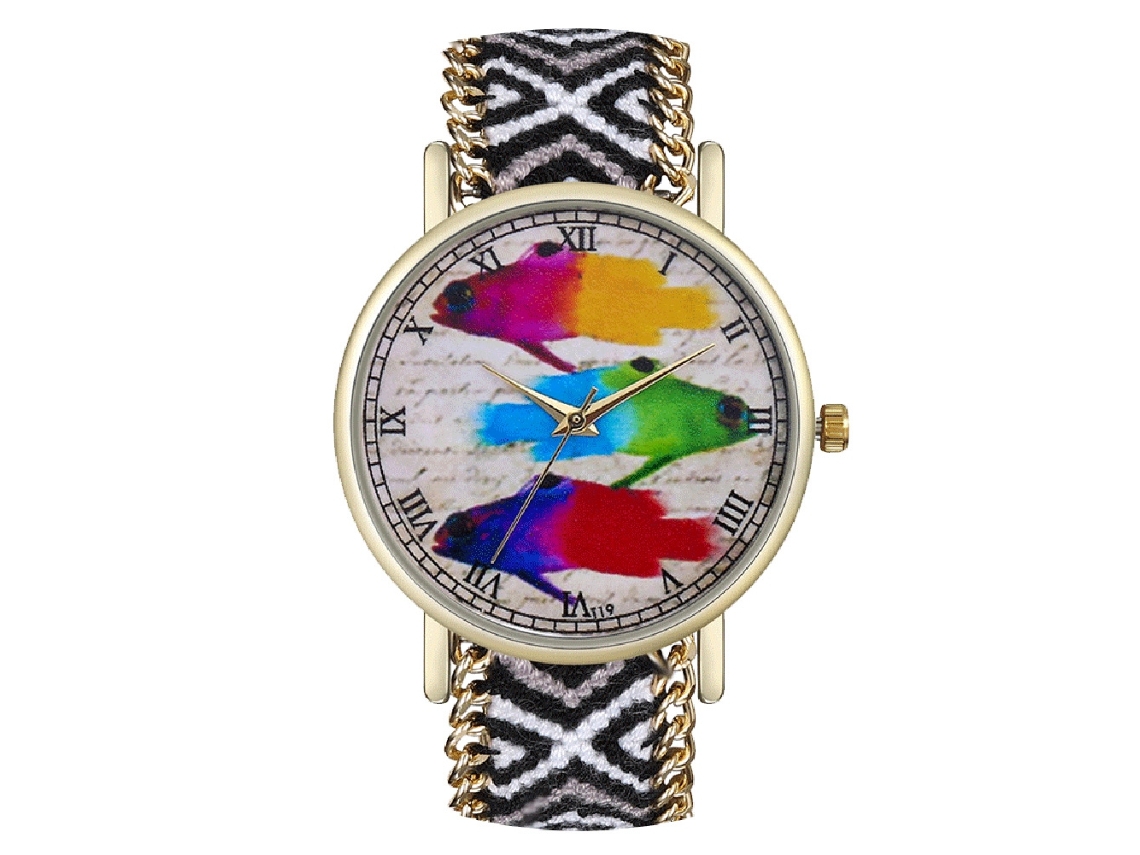 Relógio Pulseira Feminino Simples Analógico Números Romanos Tecido de Lã Quarzo