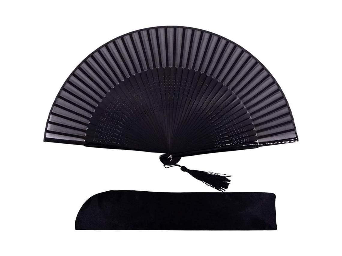 Vento Mão De Seda De Bambu Plegável Estilo Vintage Elegante Presente Para Mulheres (preto)