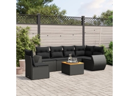 7 Pcs Conjunto De Sofás P/ Jardim C/ Almofadões Vime Pe Preto Dkd Home Decor
