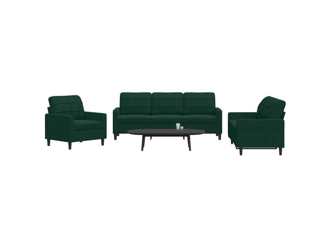 Vidaxl 3 Pcs Conjunto De Sofás Com Almofadões Veludo Verde-escuro