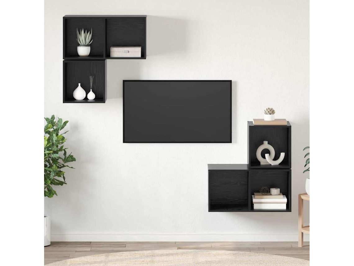 Vidaxl Conjunto De Móvel De Tv 4 Pcs Carvalho Preto Madeira Processada