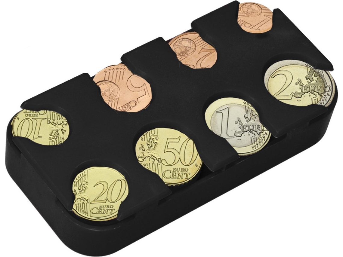 Porta, Moedas Kwmobile com 8 Compartimentos, Moedas para Euros, de 1 Centavo a 2 Euros, Moedas de Pequeno Valor na Cor Preta BRILVIBERA