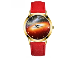Relógio feminino Gaiety, mostrador redondo em liga metálica, pulseira em PU, quartzo, vermelho.
