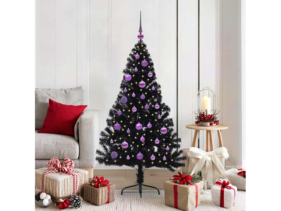 Vidaxl Árvore De Natal Artificial Pré-iluminada Preto 150 Cm Pvc