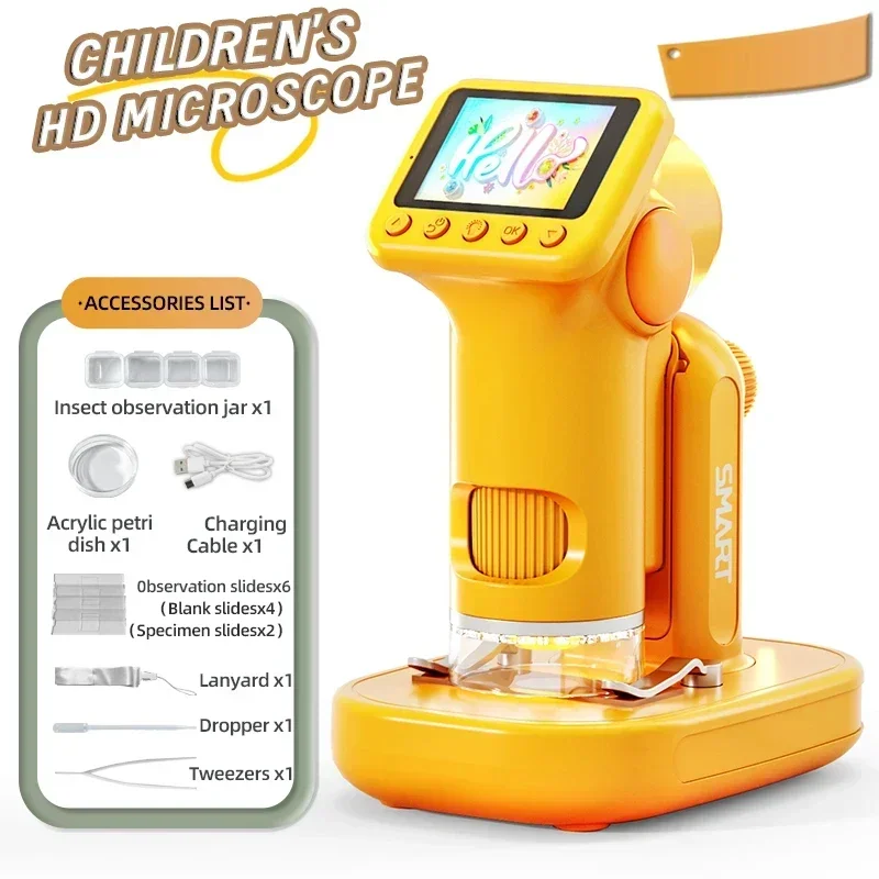 Microscópio Elétrico 2 em 1 de Alta Definição , para Mesa, Portátil e de Mão, Brinquedo Educativo. MDUG (amarelo)
