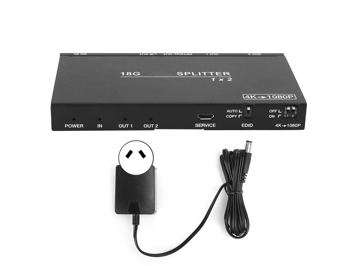 Divisor Hdmi 2.0 B12sa Preto 1x2 Em Liga De Alumínio Com Escalonador/extração De Áudio 100 240v