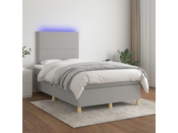 Vidaxl Cama Box Spring C/ Colchão E Led 120x200 Cm Tecido Cinza-claro