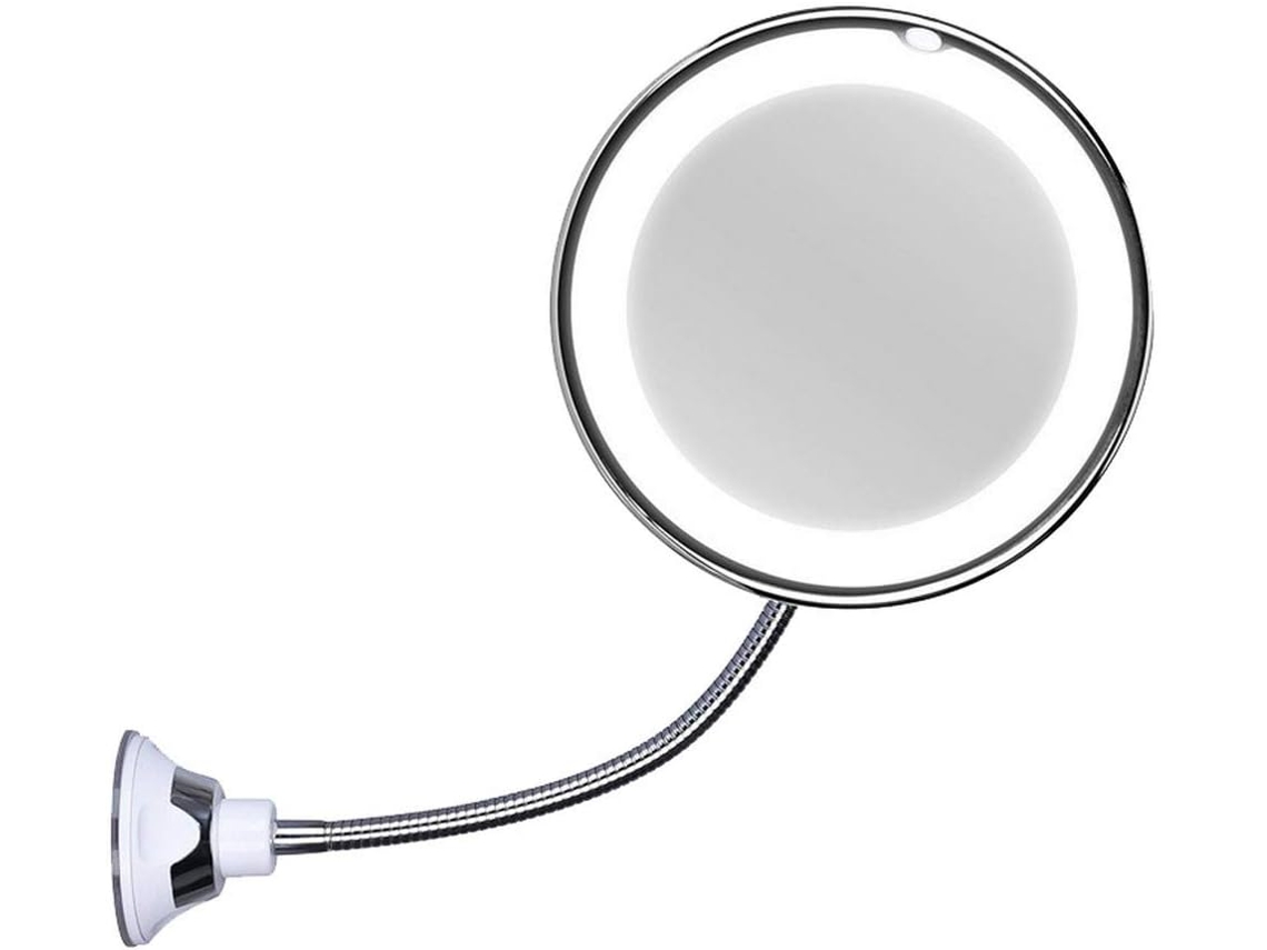 MEOIRUERY Espelho De Maquilhagem Com Haste Flexível 10x De Aumento Luz Led Com Sucção Forte Gira 360° Espelho Portátil Para Viagem