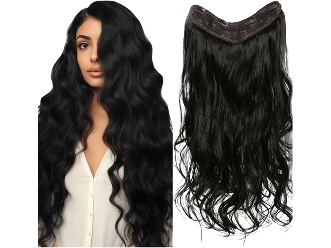 Aplique de Cabelo com Coque e 4 Presilhas, em Extensões de Cabelo Loiro Rosado, Longo e Ondulado, com Risca em V. SFUSHOS