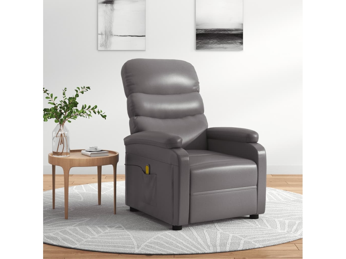 Vidaxl Cadeira De Massagens Couro Artificial Cinzento