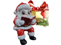 Estátua De Papai Noel Lendo Livro Com Luz Noturna