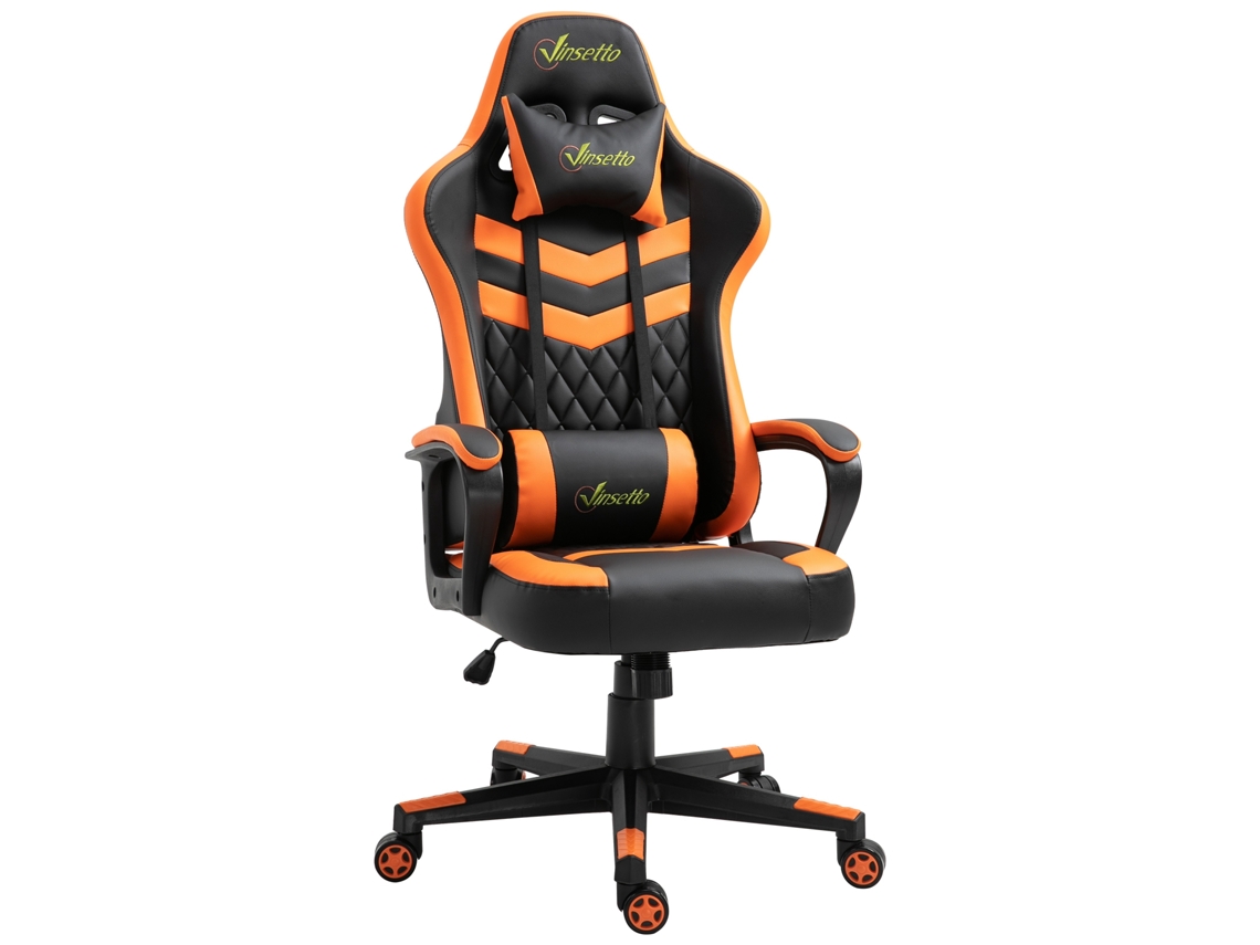 Cadeira gamer, altura ajustável, inclinação, encosto de cabeça, lombar, 61x70x121/129cm, laranja, S/MARCA