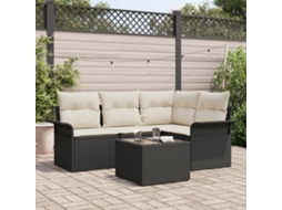 Conjunto De Sofá De Jardim De 4 Peças Com Almofadas Rattan De Polietileno Em Preto E Creme Lovely Home