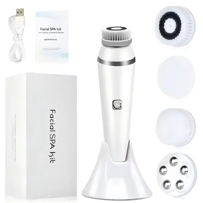 (branco) Escova De Limpeza Facial Elétrica 4 Em 1, Massageador Facial À Prova D'água