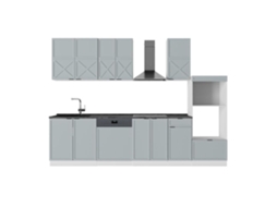 Cozinha Fame Line, 300cm Com Armário Alto, Pt Antracite, Azul Claro Cinzento/branco, Branco, Vicco