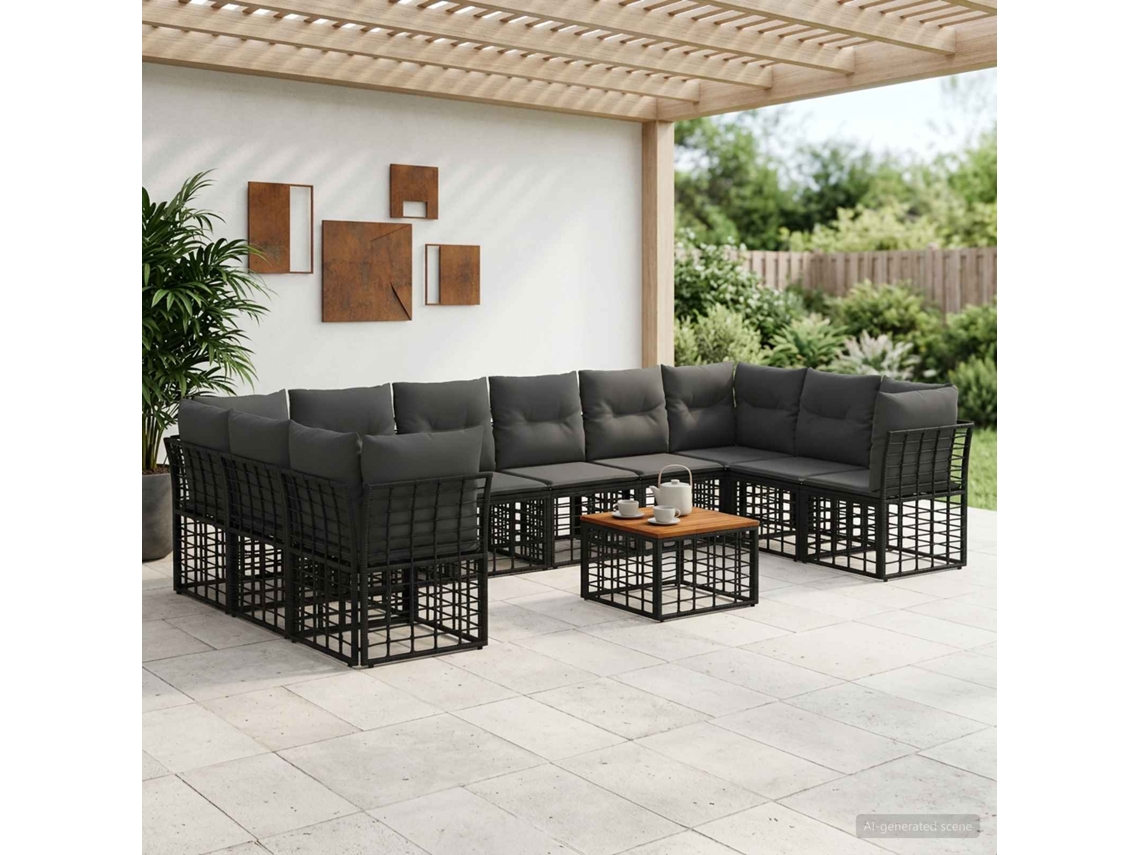 Vidaxl Conjunto De Sofás Para Exterior 11 Unid. Preto E Cinza Escuro