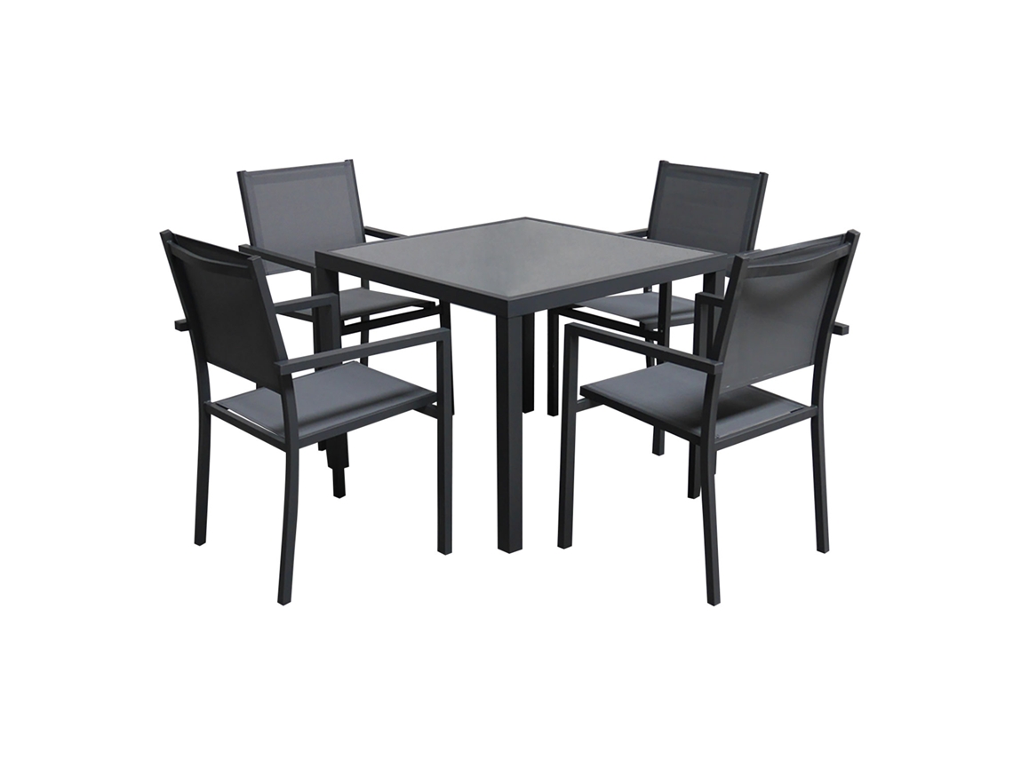 Conjunto de Jardín Bergamo En Textileno Gris 4 Plazas Aluminio Antracita HAPPY GARDEN