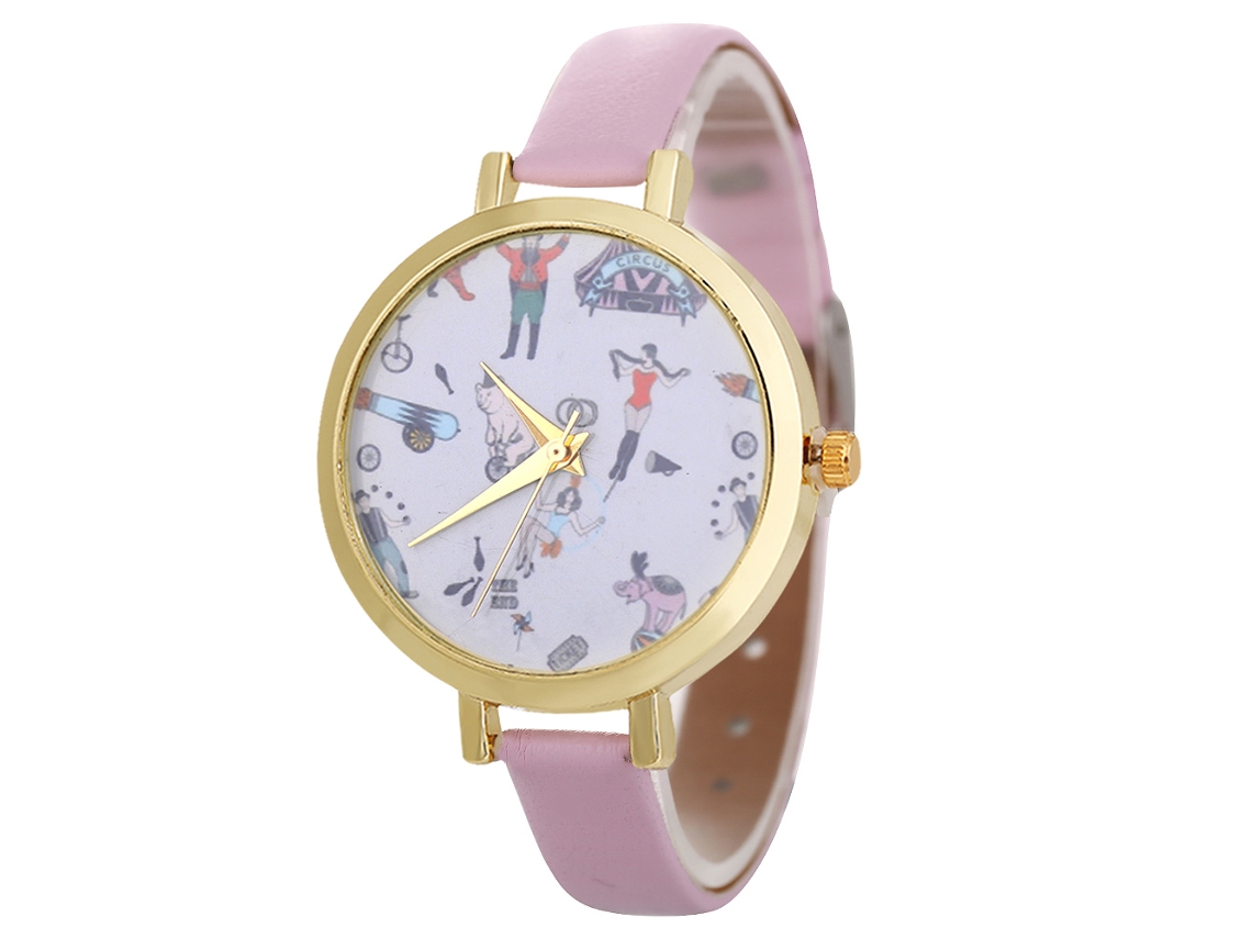 Relógio de Pulso Feminino Casual Simples Quartzo Analógico Pulseira Pu Presente (rosa)