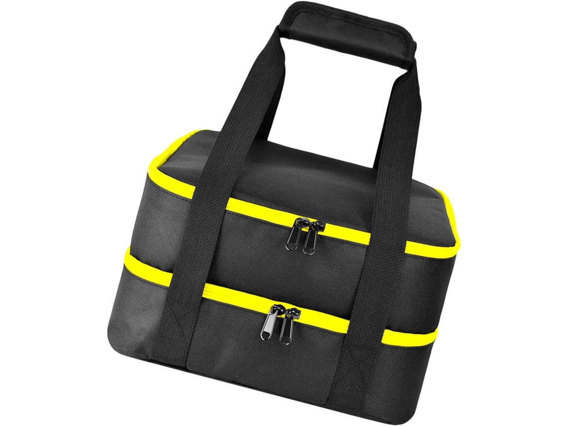 Bolsa organizadora de tecido resistente para ferramentas e acessórios, compatível com baterias de 20V, 12V, 18V e 60V.