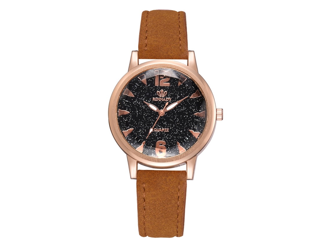 Relógio Feminino Pulseira Pu Mostrador Redondo Quartzo Liga Café