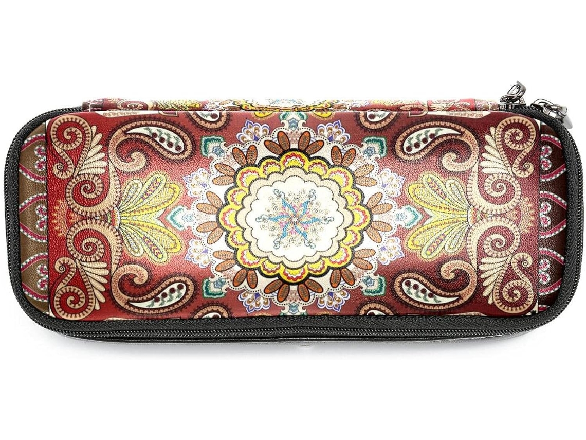 Estojo de lápis de grande capacidade com estampa floral mandala Boêmia Hippie, ideal para marcadores e organizador.