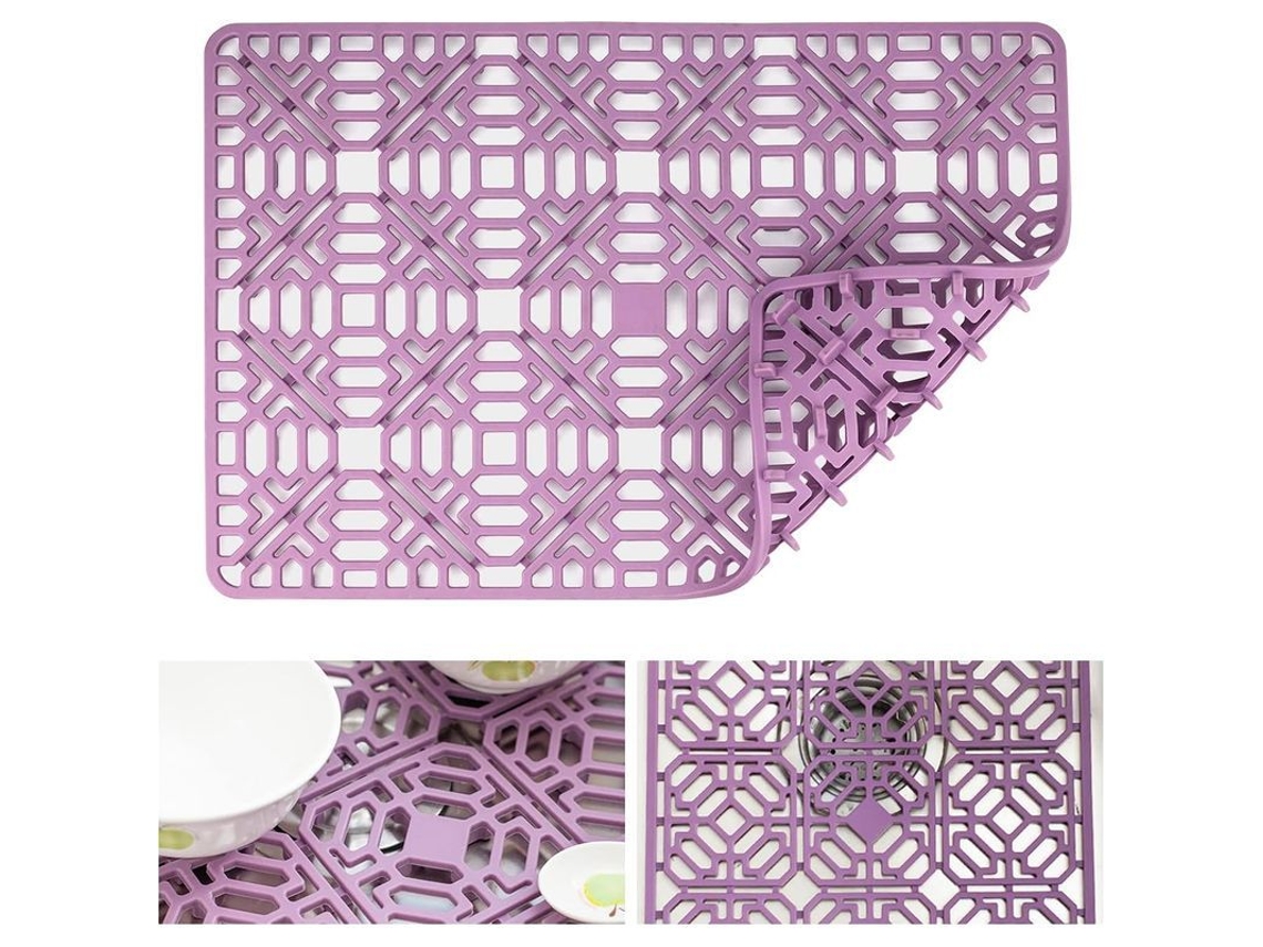 Tapete de silicone Rebe para pia de cozinha, protetor antirriscos e tapete para secar louça (roxo)
