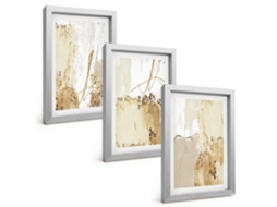 Composição De Quadros Padrões Abstratos Em Bege E Branco Espelharte (3 Peças 20x30 Cm)