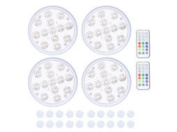 Luzes Led Submersíveis Para Piscina 4 Peças Ip68 Controle Remoto Imanes E Ventosas