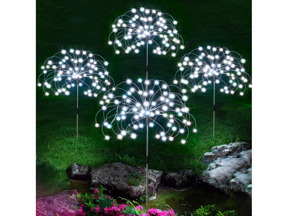 4x Cordão De Luzes Solares Para Fogos De Artifício, Sensor De Luz Led Para Jardim, Lâmpada Noturna, Branco Frio SUNNY SPACES