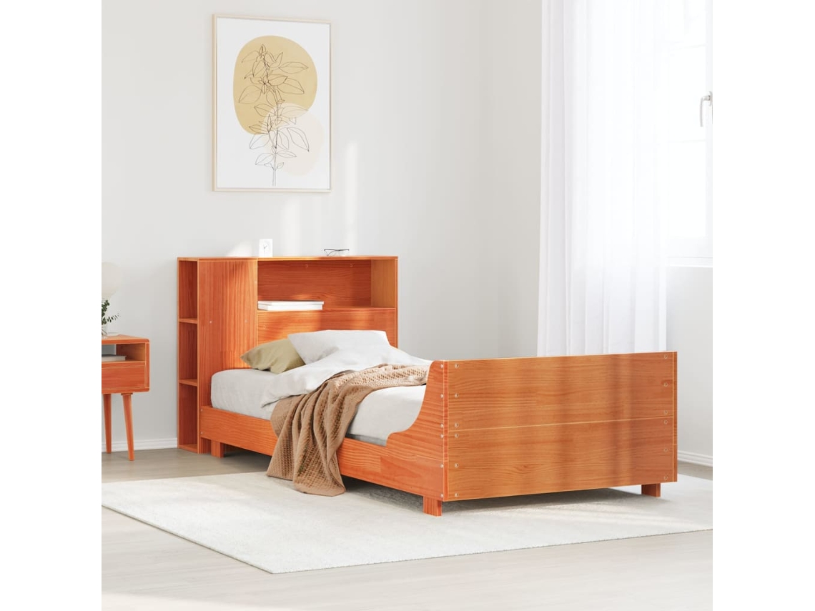 Vidaxl Cama Sem Colchão 100x200 Cm Pinho Maciço Castanho-mel