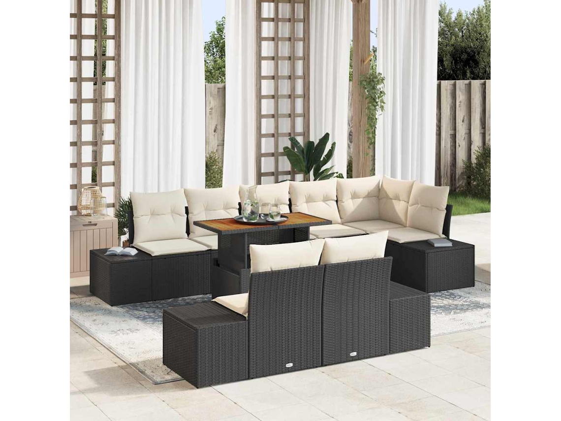 Conjunto De Sofá De Jardim 9 Pcs Preto Rattan Sintético Haochrymec