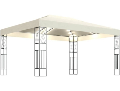 Gazebo com cordões de luzes 3x4 m tecido cor creme