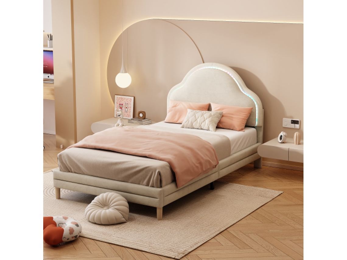 Cama de Madeira BTFORUS 90x200 cm em Tecido e Design Infantil