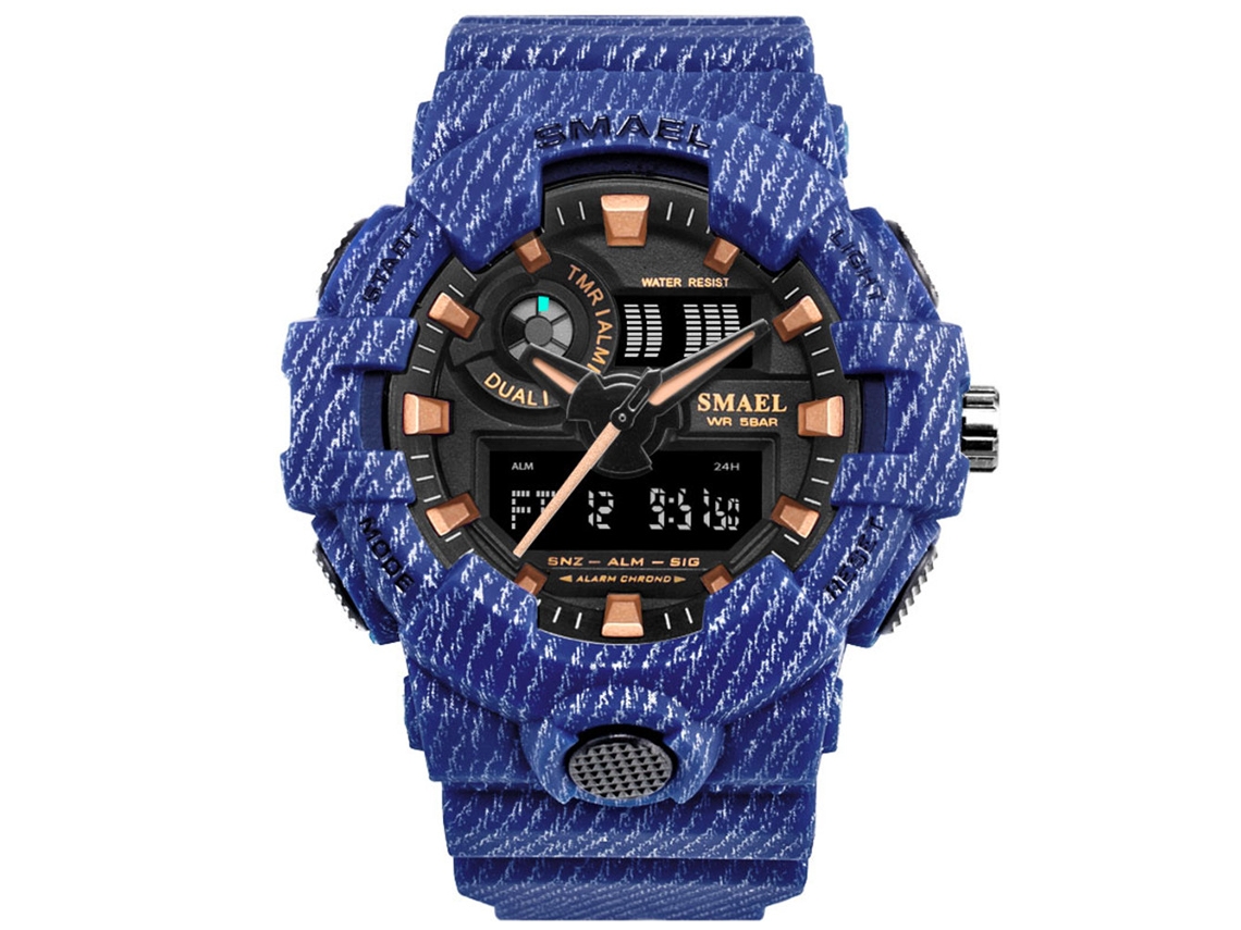 Relógio esportivo multifuncional Smael com pulseira de plástico azul-escura