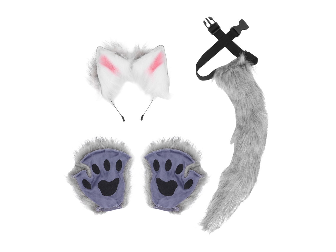 Ats conjunto Orejas Patsa Cola Peluche de Pelo Falso Simulación Alta Lobo Gatso para Cosplay Carnaval Fiesta Gris Oscuro