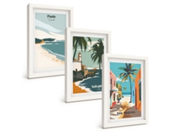 Composição De Quadros Praias Tropicais E Palmeiras Espelharte (3 Peças 20x30 Cm)