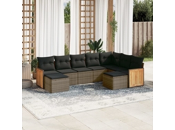 Vidaxl 9 Pcs Conjunto Sofás P/ Jardim Com Almofadões Vime Pe Cinzento