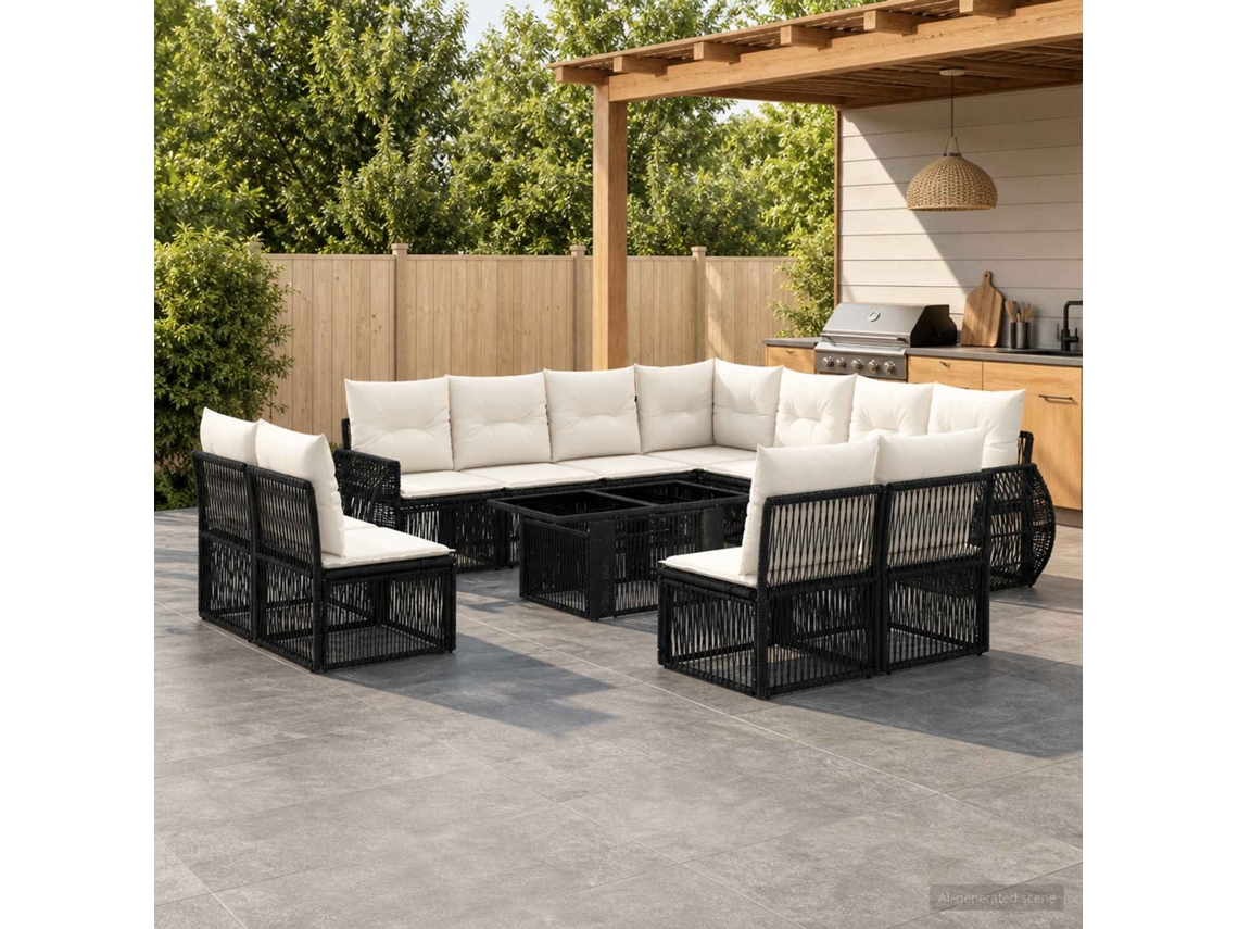 Vidaxl Conjunto De Sofá De Jardim 12 Unid. Preto E Branco Creme