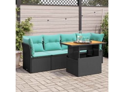 Vidaxl 5 Pcs Conjunto Sofás De Jardim Com Almofadões Vime Pe Preto